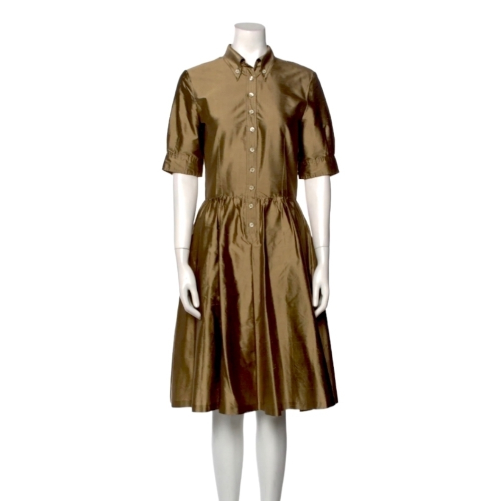 D&G Gold Brown Metallic Silk A-Line Dress